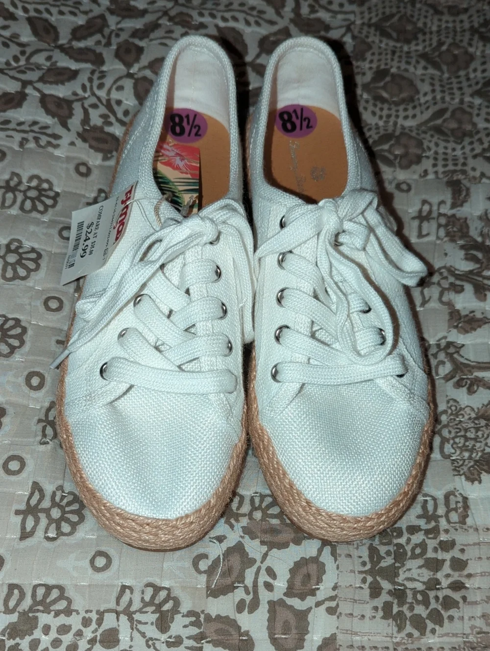 T.J.Maxx White Canvas Espadrille Sneakers with Jute Trim